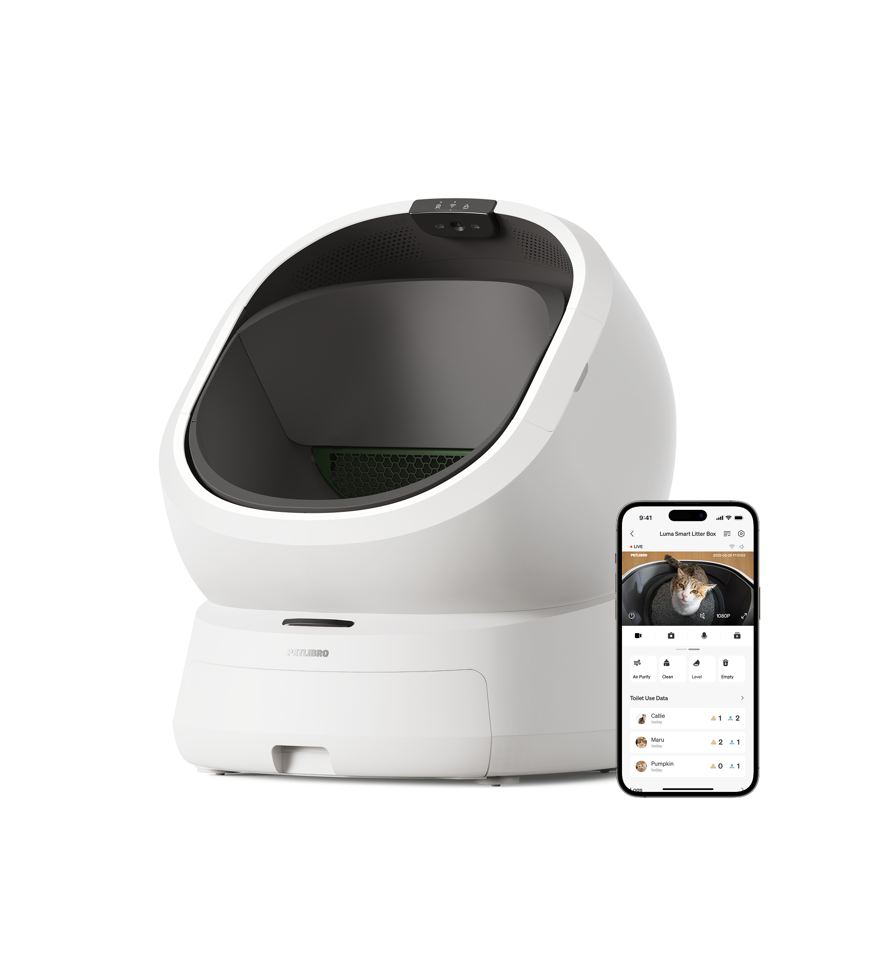 Petlibro smart automatic self-cleaning cat litter box in white with app control and camera monitoring features