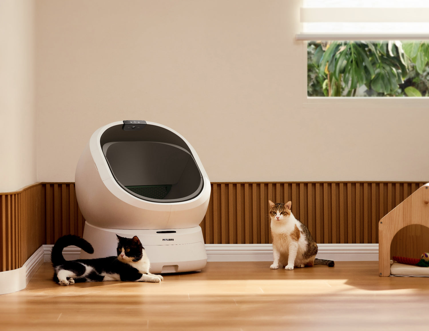 Petlibro Petlibro Luma odor control luma smart litter box, automatic self cleaning cat litter box with litter box deodorizer, two cats nearby