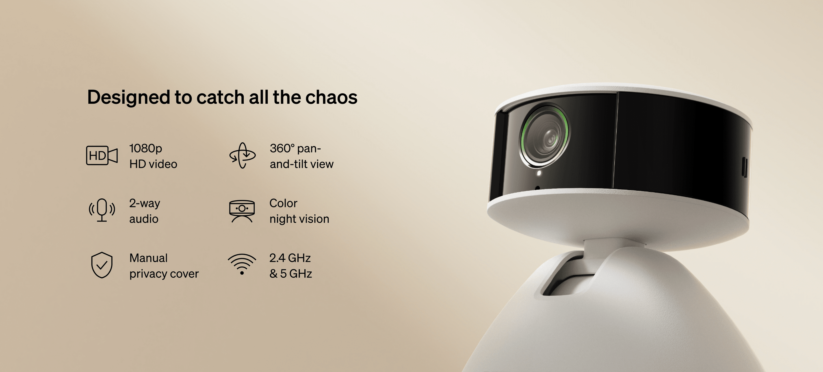Petlibro pet camera in white and black with 1080p HD, 360° pan-tilt, two-way audio, color night vision, and privacy cover features