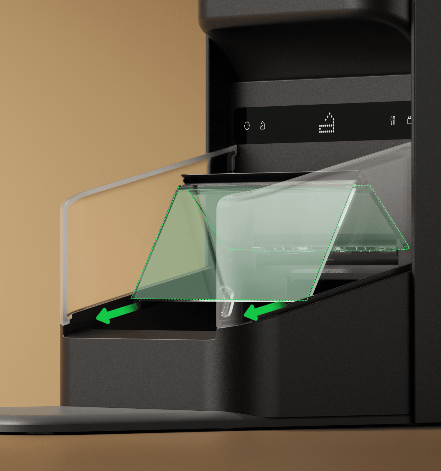 Petlibro PETLIBRO pet litter box for cat, black unit with clear front flap door and green arrows showing entry direction
