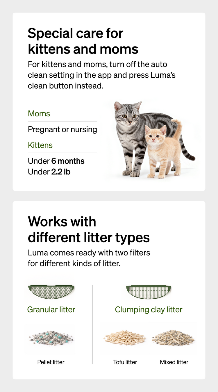 Petlibro PETLIBRO Luma guide for cat moms/kittens; luma smart litter box auto clean off, self cleaning litter box tips, odor control info