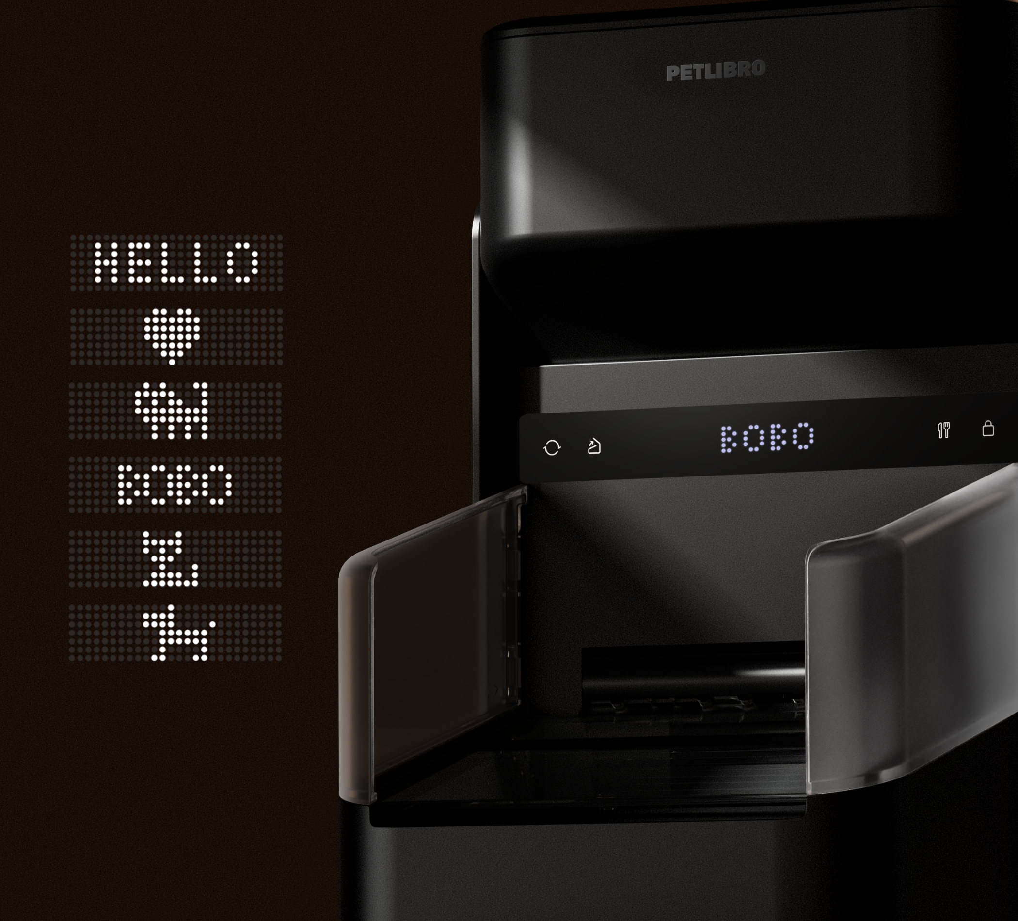 Petlibro black automatic pet feeder with digital LED display and open feeding tray