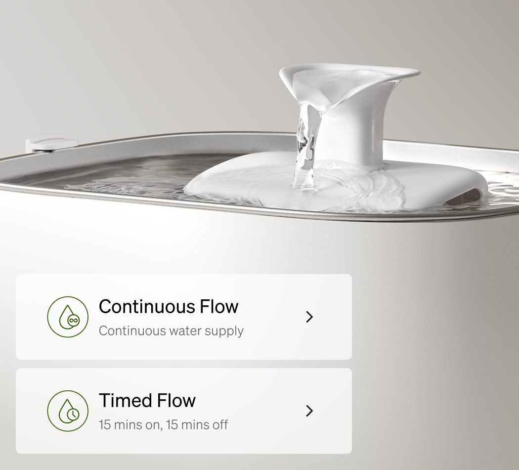 Petlibro PETLIBRO pet water fountain close-up with flowing spout and app flow modes; not a cat litter box product