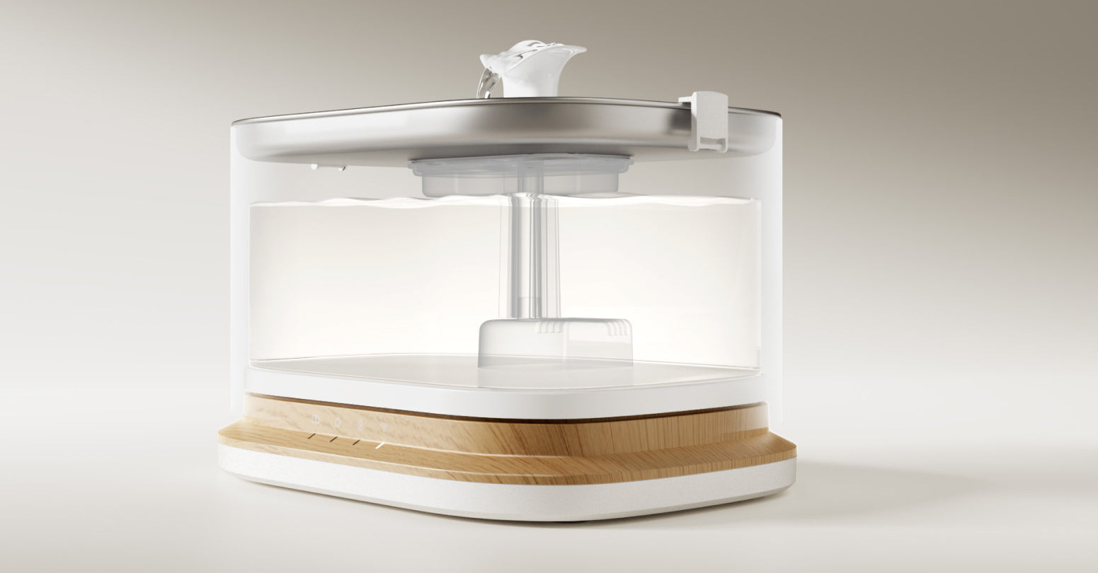 Petlibro Petlibro Luma、Petlibro Luma odor control water fountain, stainless top, clear tank, wood base, litter box deodorizer