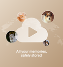 Petlibro digital cloud storage concept with pet photos and play icon symbolizing safe memory backup