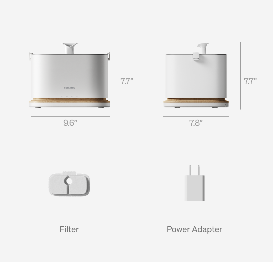 Petlibro PETLIBRO pet litter box accessory set, white filter and power adapter with size diagram for cat litter box unit