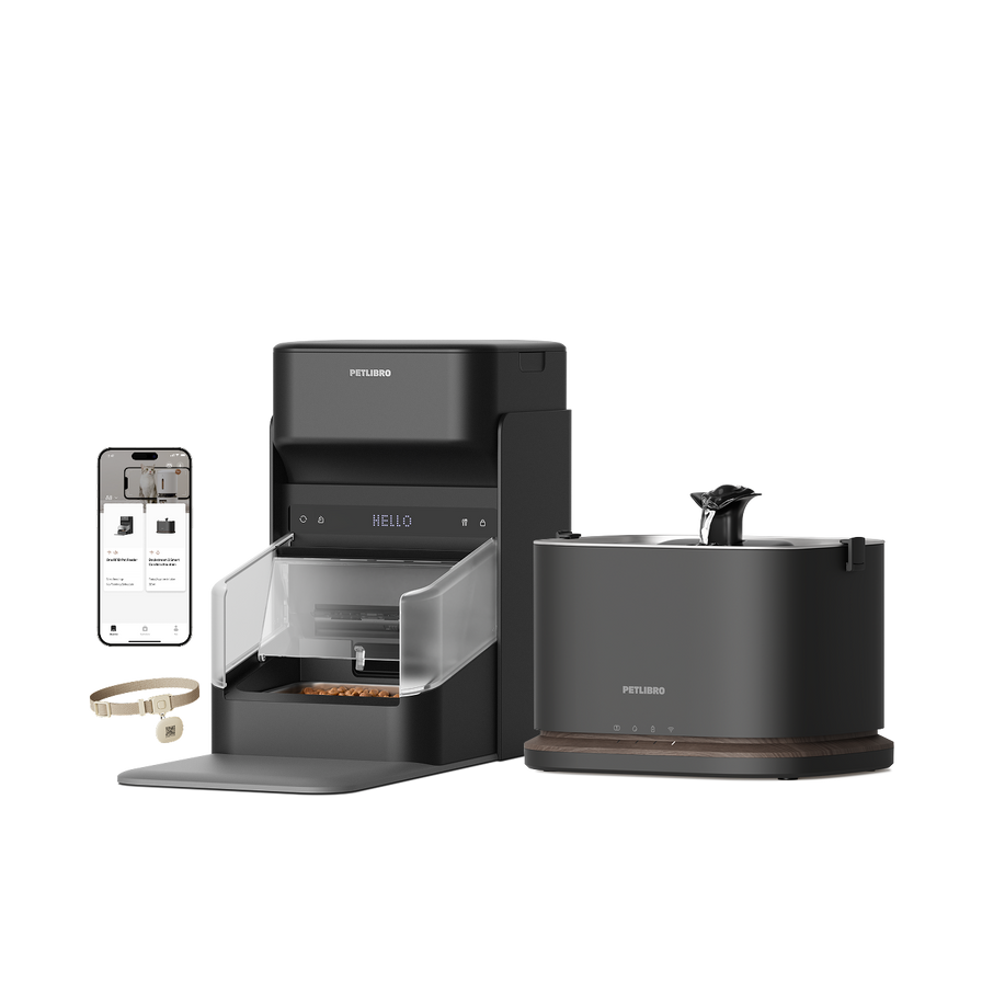 Petlibro PETLIBRO pet litter box set with black automatic cat feeder, water fountain, app screen and smart collar tag